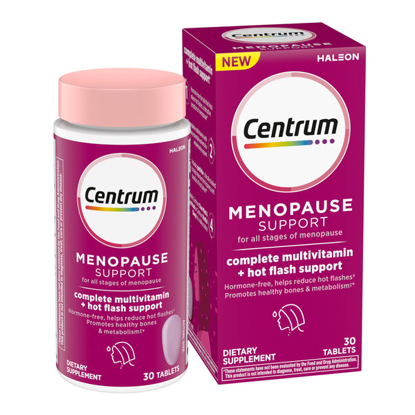 Centrum Complete Multivitamin Supplement + Hot Flash Support Menopause Support Tablets, with Clinically Studied geniVida, 30 Count