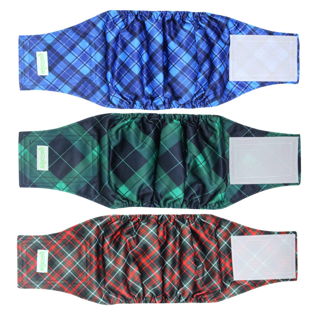 wegreeco Washable Male Dog Belly Band (Stylish Pattern) - Dog Diapers Male - Washable Male Dog Belly Wrap, Dog Diapers Male (Blue, Green, Red Plaid, S)