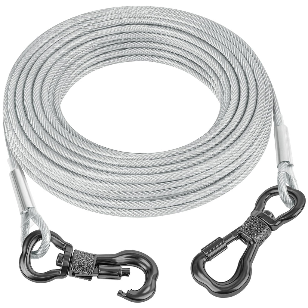 Tresbro 15FT Reflective Tie Out Cable for Dogs Up to 250 Pounds, Steel Wire Lead Leash Cable with Stainless Dual Fix Buckle, Lightweight and Enduring, Dog Chains Outside for Outdoor,Yard,Camping