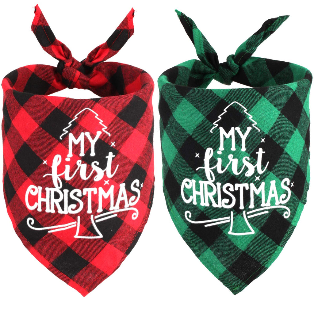 2 Pack My First Christmas Dog Bandana, Dog Bandana Christmas for Puppy Small Medium Large Dogs Cats Pets Outfit Classic Plaid Pets Scarf Triangle Bibs Merry Christmas Bandana Santa Costume Accessories