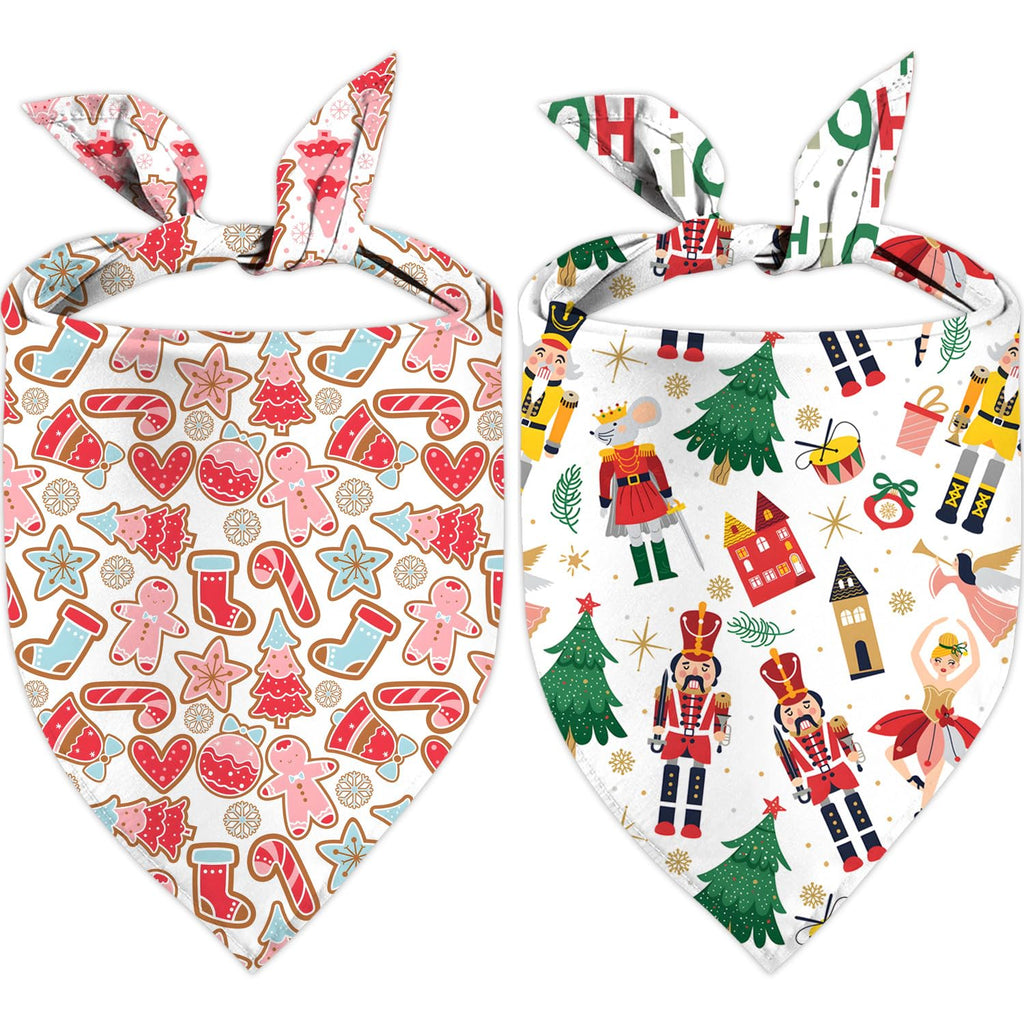 Christmas Dog Bandanas 2 Pack, Triangle Reversible Holiday Bandana for Boy Girl, Bibs Accessories for Medium Large Dogs Cats Pets