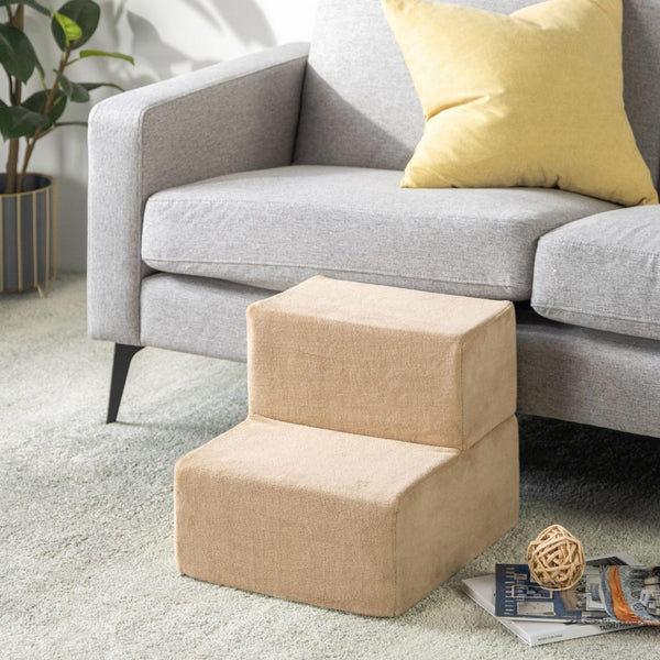 ZINUS Foam 13 Inch 2-Step Step Pet Stairs, Pet Ramp for Cats and Dogs, Extra Small, Beige