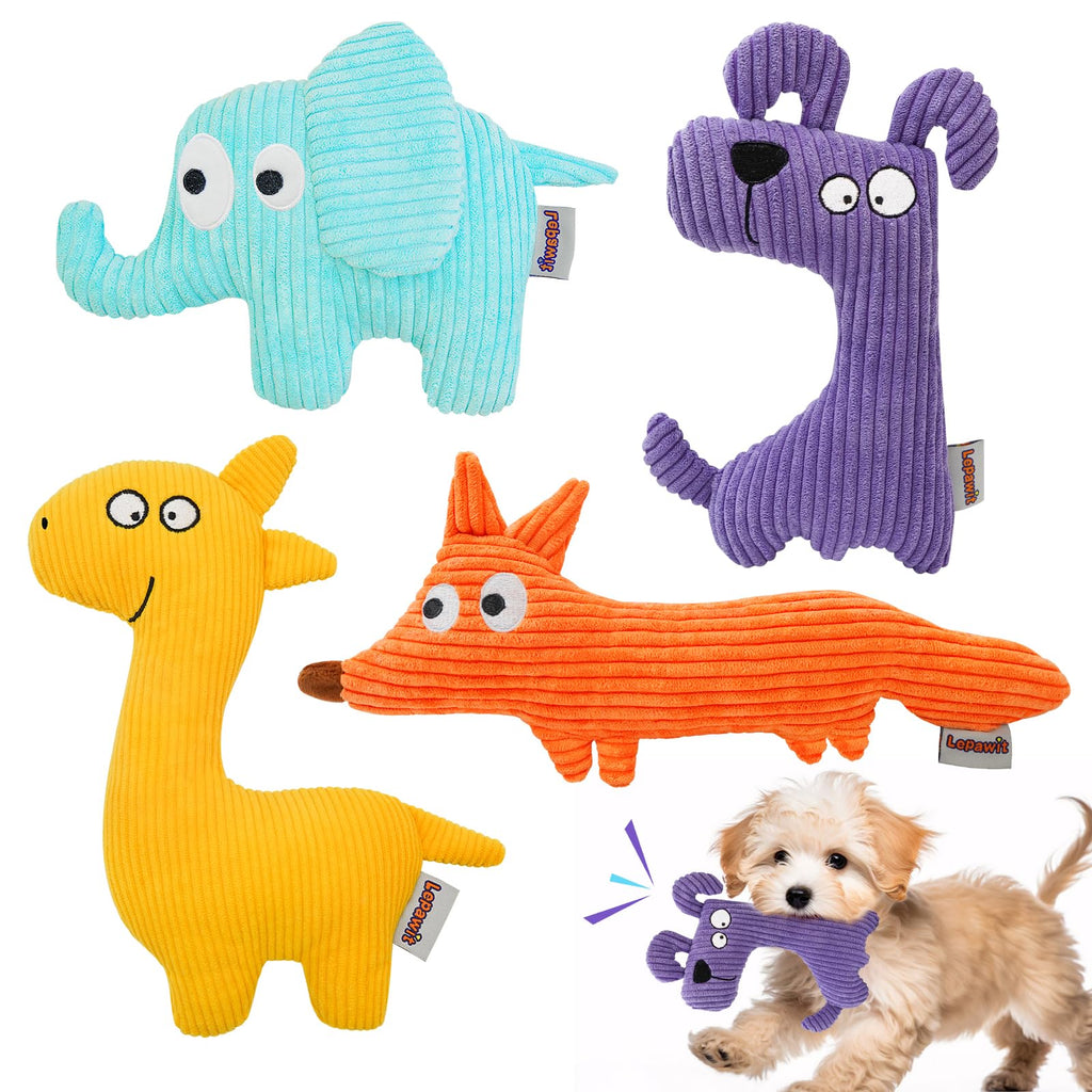 Lepawit Squeaky Dog Toys, Cute Plush Toy for Dogs Indoor Play, Interactive Dog Toys with Non-Shedding Material for Small and Medium Dogs - 4pack, blue
