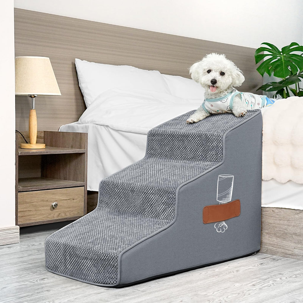 Supet Dog Stairs for Small Medium Large Dogs to Get on High Bed, Durable Dog Ramp for Bed Couch Car, Tall Pet Stairs Steps for Dogs, Grey