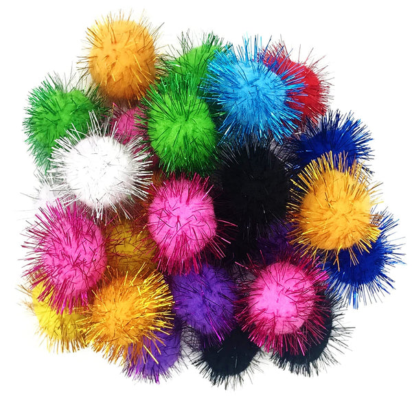 MYYZMY 60 Pcs Cat Ball Toys, 1.8 Inch Sparkle Tinsel Glitter Pom Pom Ball Cat's Favorite Toys, Random Color