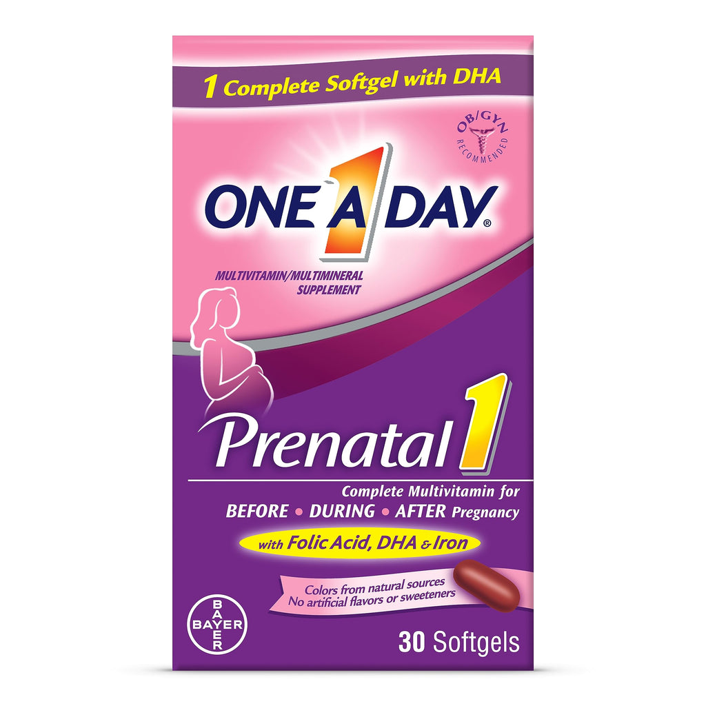 ONE A DAY Women's Prenatal 1 Multivitamin including Vitamin A, Vitamin C, Vitamin D, B6, B12, Iron, Omega-3 DHA & more - Supplement for Before, During, & Post Pregnancy, Red, 30 Count (Pack of 1) (Packaging May Vary)