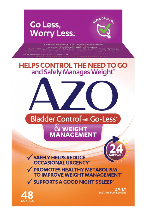 AZO Bladder Control with Go-Less® & Weight Management Dietary Supplement | Helps Reduce Occasional Urgency* | Promotes Healthy Metabolism* | Supports a Good Night’s Sleep* | 48 Capsules