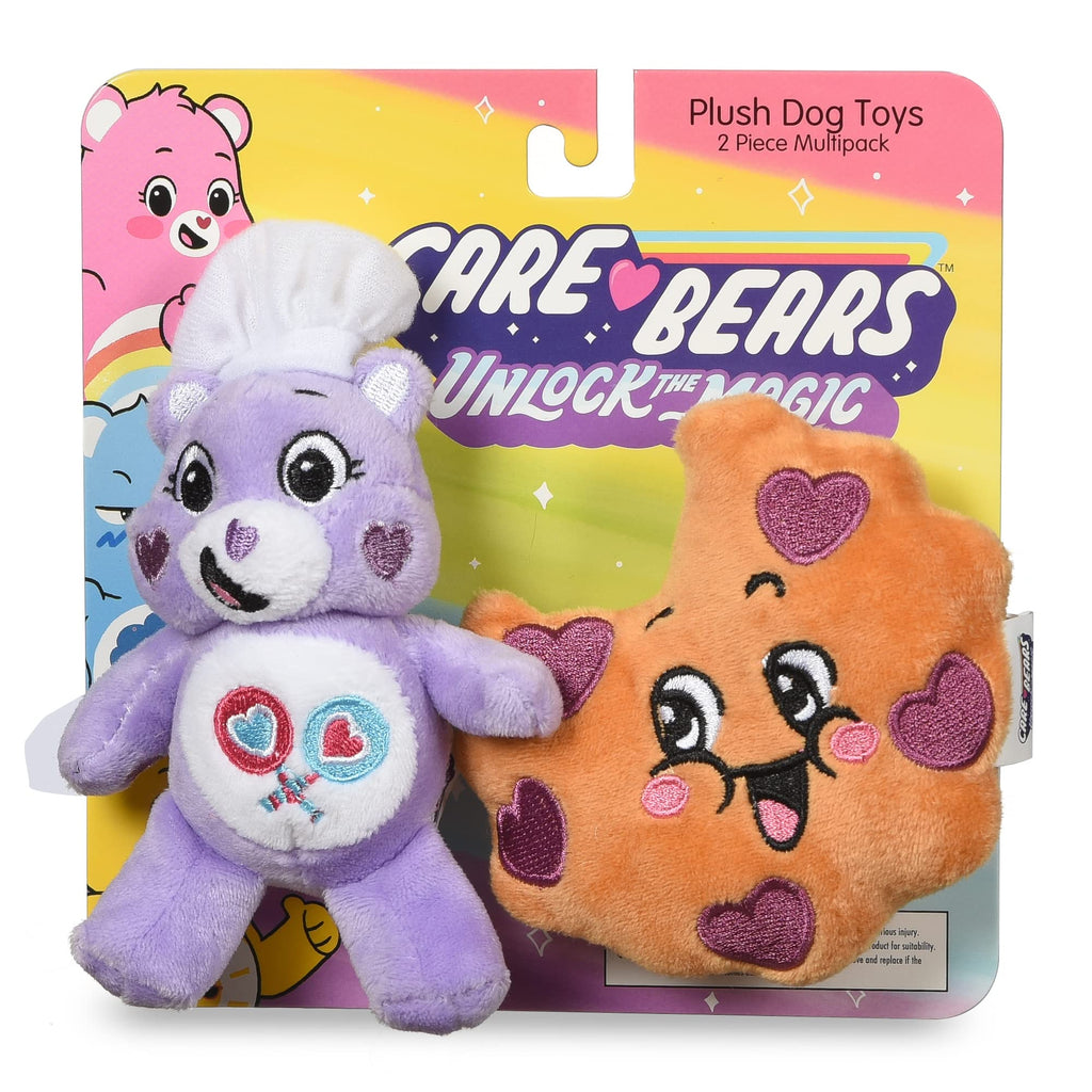 Care Bear for Pets 2PC Set Share Bear Squeaker Flattie Plush Dog Toy With Crinkle Texture Cookie, 4" Small Collectible Toy (FF20238)