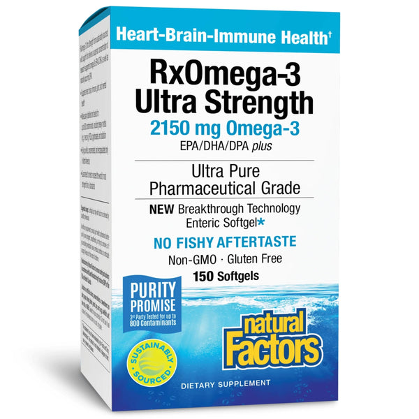 Natural Factors RxOmega-3 Ultra Strength 2150 mg - Fish Oil with Omega-3 Fatty Acids - Brain & Heart Health Support - Eye Health Supplement with EPA & DHA - 150 Softgels (75 Servings)
