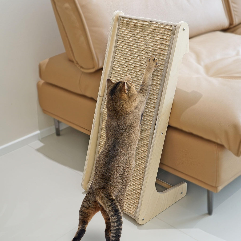 Aberatail Cat Scratcher, L-Shape Cat Scratching Pad, 27 Inch Sisal Scratching Ramp, Protecting Furniture Scratch Pads for Indoor Cats, Catnip, Large
