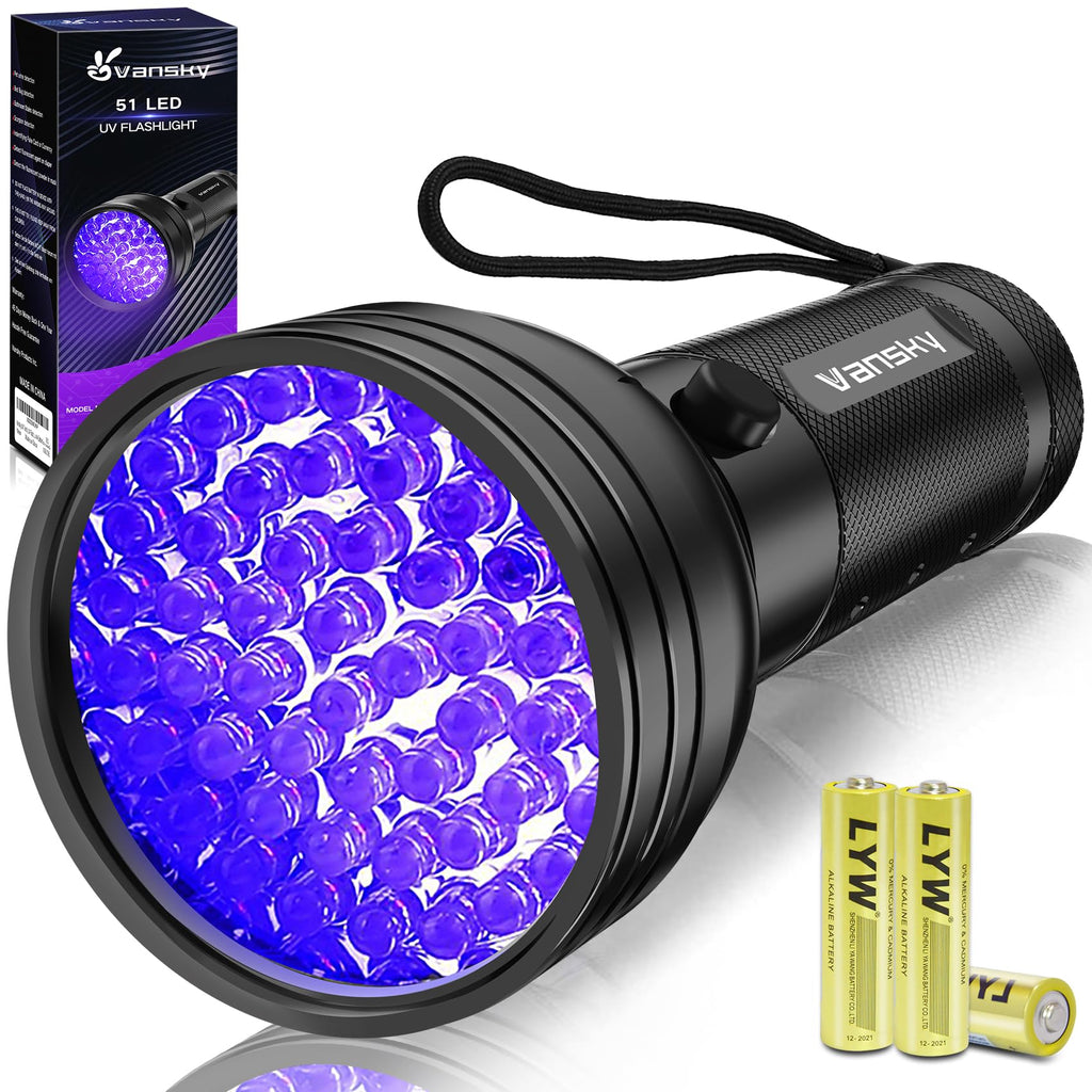 Vansky Black Light UV Flashlight, Upgraded 51 LED Blacklight Pet Urine Detector for Dog/Cat Urine, Dry Stains, Bed Bug, Matching with Pet Odor Eliminator(Batteries are Included)