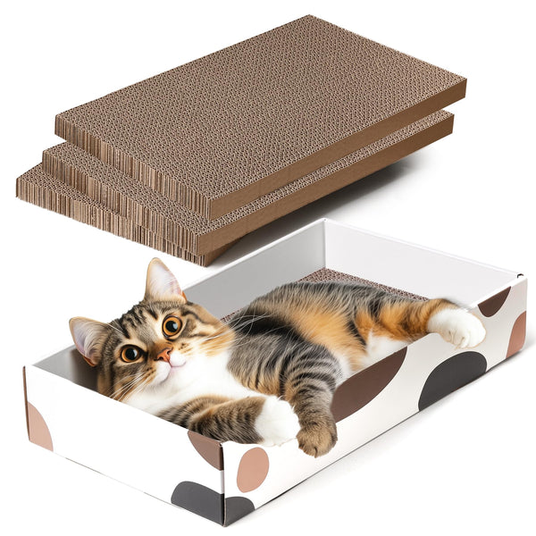 ComSaf Cat Scratcher Cardboard Indoor - 17"x10" Cat Refill Box with 3 Pcs Scratching Board Reversable Long Lasting Clawing Pad for Cats, Corrugate Scratchers Bed Sofa Couch Furniture Wall Protector