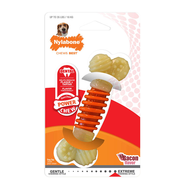 Nylabone PRO Action Dental Bone Power Chew Toy for Dogs, Dog Toys for Aggressive Chewers, Bacon Flavor, Medium - Up to 35 lbs, 1 Count