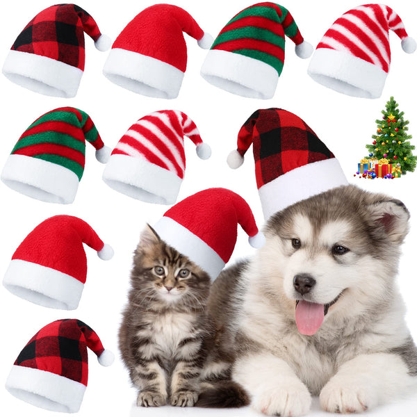 8 Pieces Pet Santa Hat Dog Cat Christmas Hat Pet Costumes Hat Holiday Party Cute Costumes for Puppy Kitten Small Dogs and Cats (Mixed Pattern)