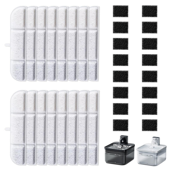 16 Packs Replacement Filters Compatible with Downy Paws Cat Water Fountain - Triple Filtration Filters for DownyPaws 84oz/2.5L Wireless Pet Fountain DPWFP6 (16 Filters & 16 Sponges)