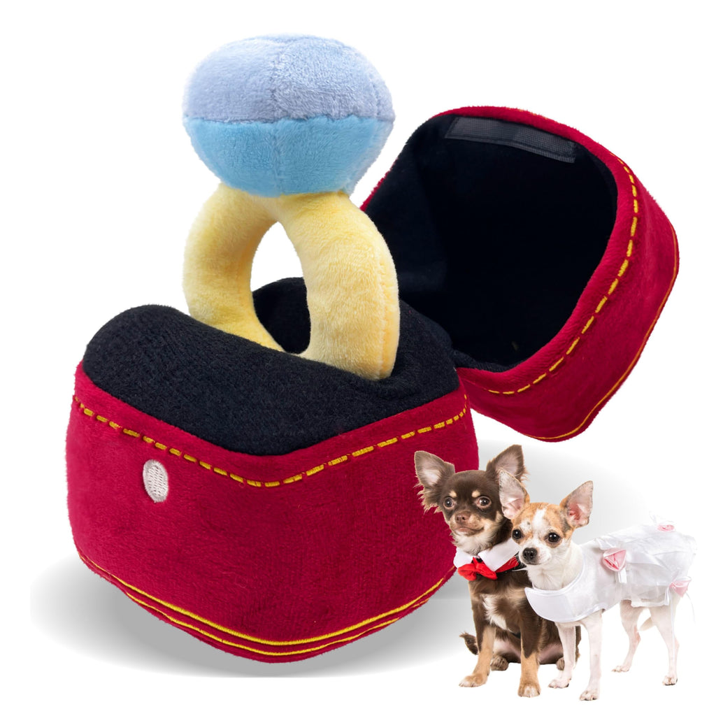 Mewcho Dog Wedding Toy Engagement Plush Ring Box for Dog Birthday Toy Gifts, Funny Dog Plush Toys Squeaky Chew for Party Supplies Decorations