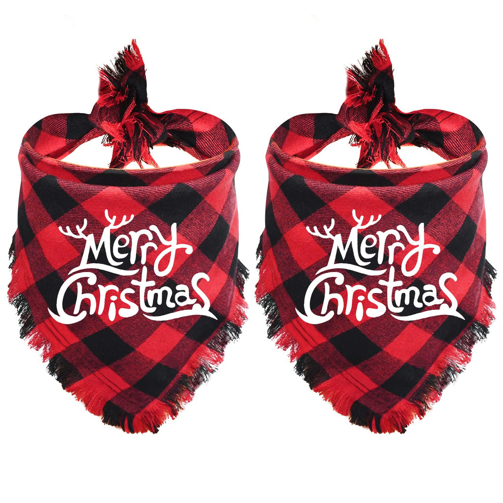 Malier 2 Pack Dog Bandana, Christmas Classic Buffalo Plaid Pattern with Tassels Edges, Pets Scarf Triangle Bibs Kerchief Bandana Costume Accessories for Small Medium Large Dogs Cats