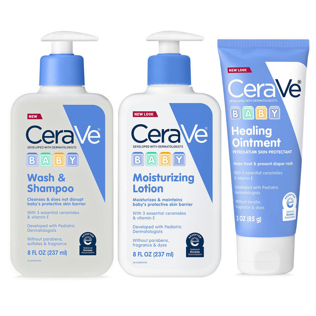 CeraVe Baby Bath Set, 8oz Wash & Shampoo + 8oz Moisturizing Lotion + 3oz Healing Ointment, Fragrance, Parabens, Phthalates, & Tear Free Baby Bath Essentials