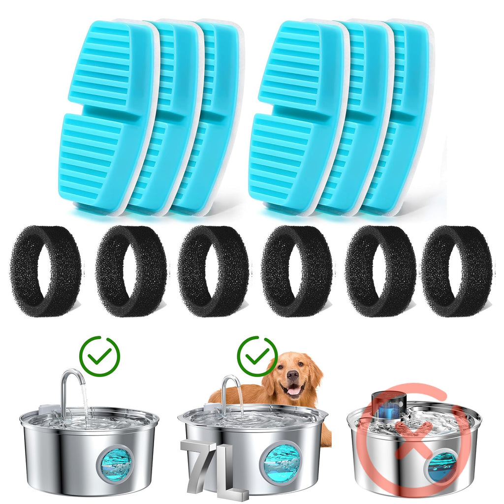 FOFNON Cat Water Fountain Filters: 12 Cat Fountain Replacement Filter for FOFNON Pet Water Fountain - 3 Months Set of Pet Fountains Filter - Including 6 Pieces Filters + 6 Pieces Sponges