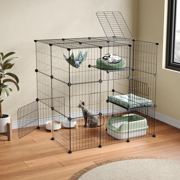 Oneluck 3-Tier Cat Cages Indoor Enclosure DIY Cat Playpen Catio Detachable Metal Wire Kennels Cats Crate Large Extra Exercise Place Ideal for 1 Cat,35.4 Inches