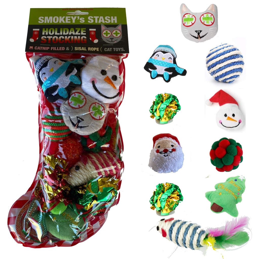 Smokey's Stash Christmas Cat Toys Stocking Catnip Toys Sisal Rope Kitten Toys for Cats