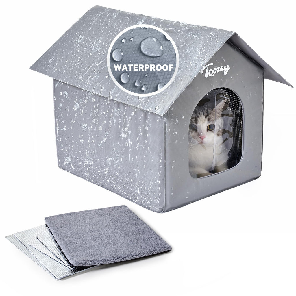 Toozey Sturdy Outdoor Cat House Bonus 4 Insulation Sheets, 100% Weatherproof, Insulated Shelter with Removable Soft Mat, Safe for Feral Cats in Winter, Easy Assembly
