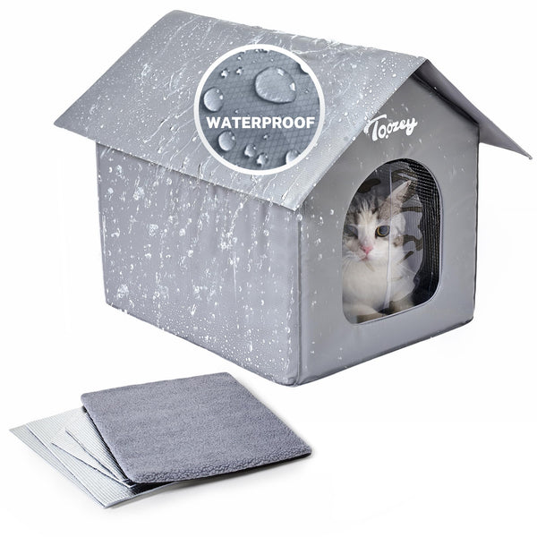 Toozey Sturdy Outdoor Cat House Bonus 4 Insulation Sheets, 100% Weatherproof, Insulated Shelter with Removable Soft Mat, Safe for Feral Cats in Winter, Easy Assembly