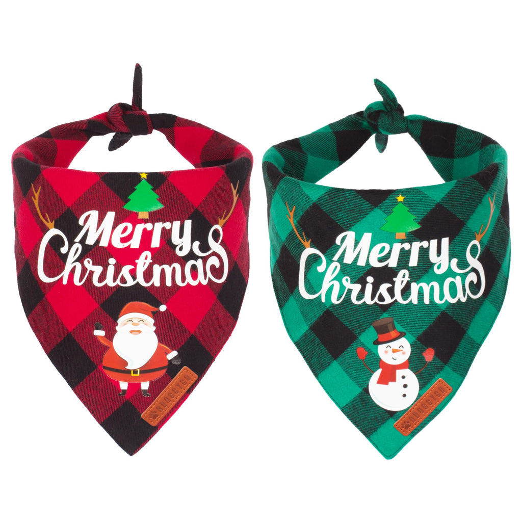 ADOGGYGO 2 Pack Dog Bandana Christmas Classic Plaid Pet Scarf Triangle Bibs Kerchief Merry Christmas Santa Snowman Bandana for Medium Large Dogs Pets (Large)