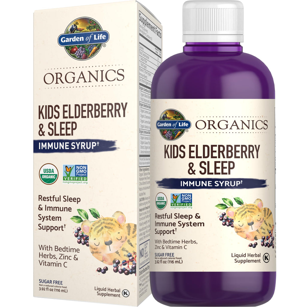 Garden of Life Organics Elderberry Immune Support for Kids with Zinc, Vitamin C - Kids Elderberry & Sleep Immune Syrup Liquid, Bedtime Herbs for Children, No Alcohol, No Added Sugar, 3.92 fl oz