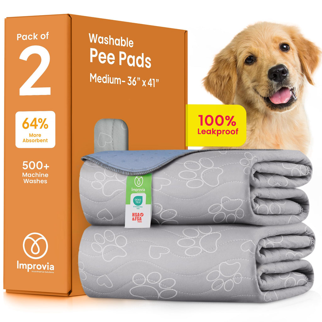 IMPROVIA® Reusable Puppy Pad – Waterproof, Extra-Absorbent, Washable Pee Pad for Dog Training, Whelping, & More – Protect Your Floors & Pet with Quick-Drying Potty Pad (Medium - 36"x41")