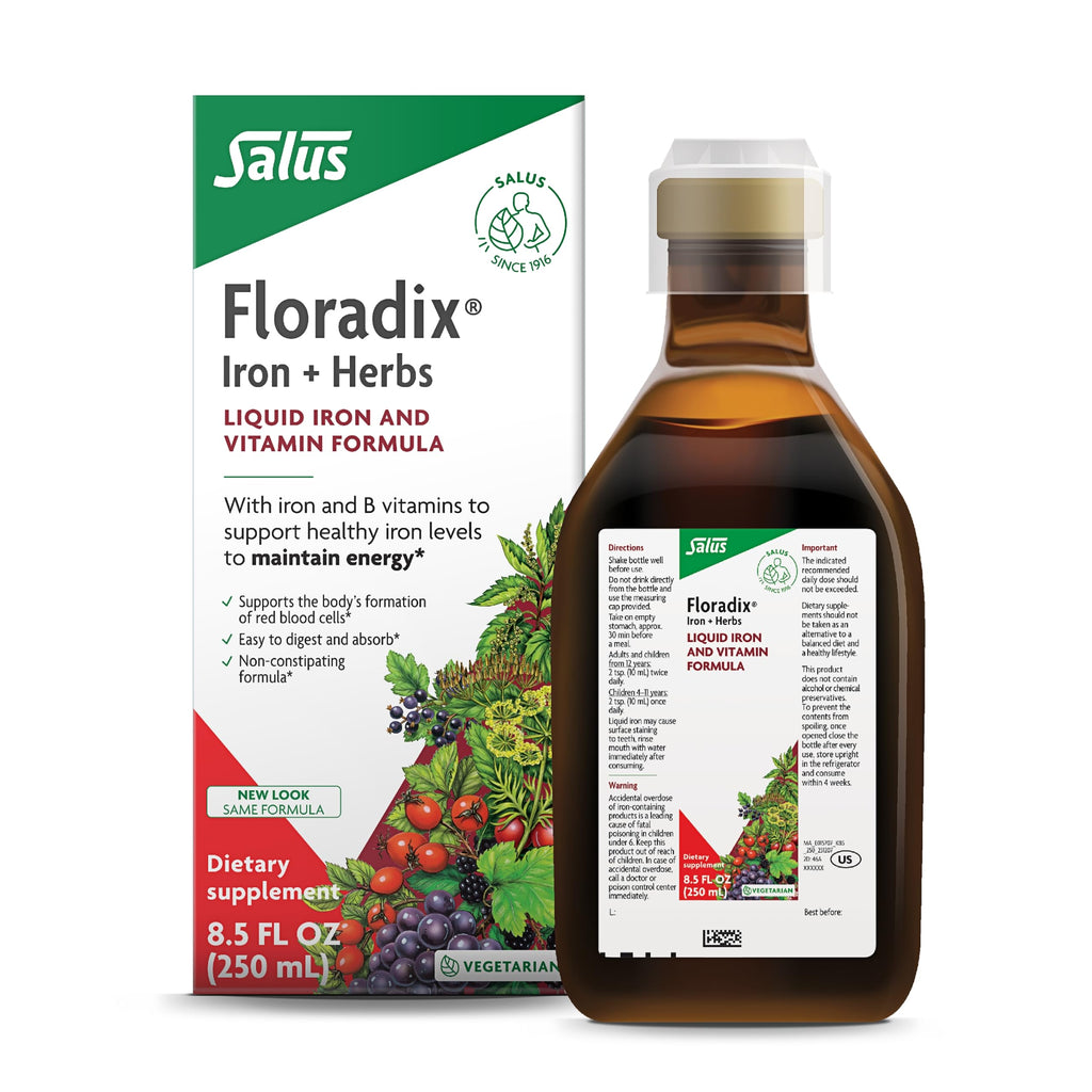 Floradix by Salus Iron & Herbs - Liquid Herbal Supplement for Energy Support - Iron Supplement with Vitamin C & B Complex Vitamins - Liquid Iron Supplement for Men & Women - 8.5 oz