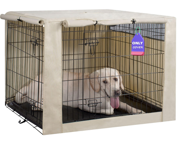 HiCaptain Polyester Dog Crate Cover - Durable Windproof Pet Kennel Cover for Wire Crate Indoor Outdoor Protection (36 inches, Light Tan)