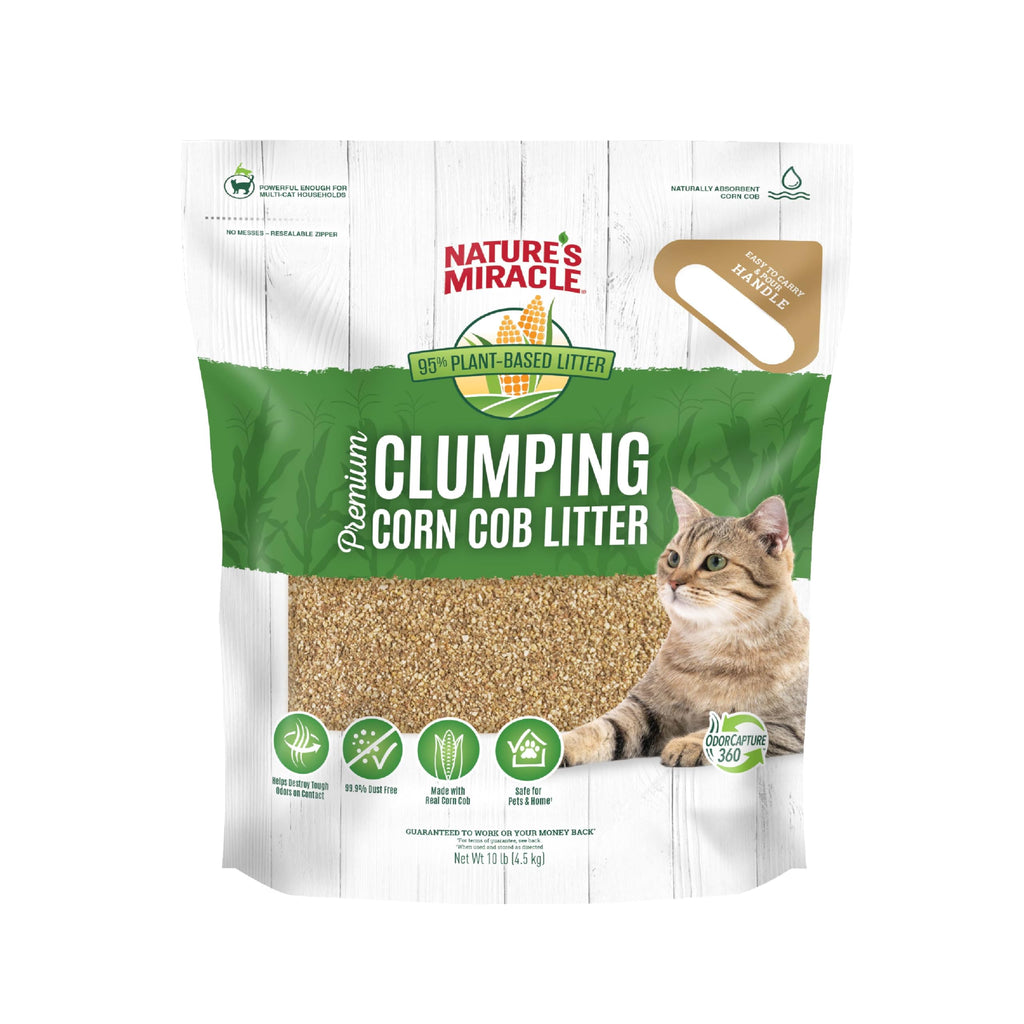Nature’s Miracle Premium Clumping Corn Cob Litter, 10 Pounds, Made With Real Corn Cob For Fast-Clumping Litter For Multi-Cat Households