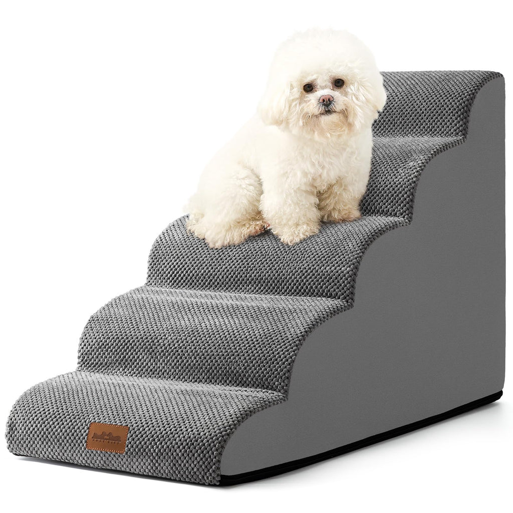 COZY KISS Dog Stairs for High Bed 22.6" H, Small Dog Step for Puppy, Older or Cat, Curved Ramp for Car, Ladder with High Density Foam, Lightweight, Durable, 15.7x33x22.6 inch, 5 Step, Grey