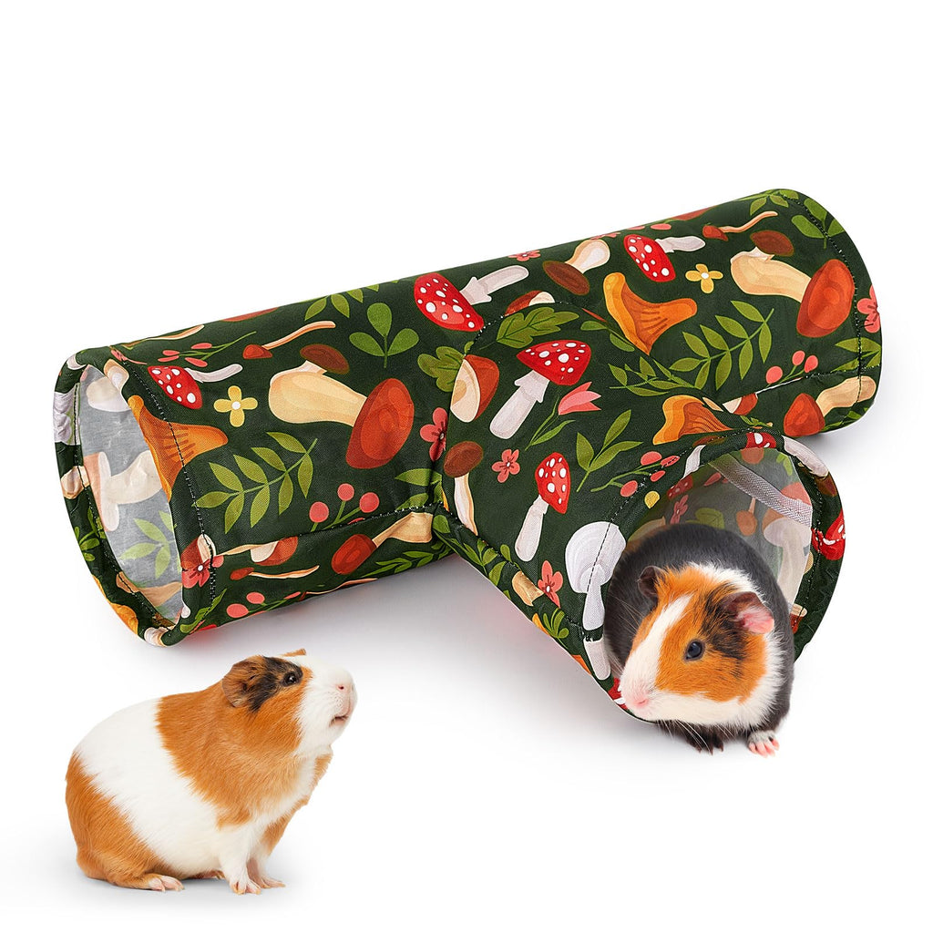 Bienbee Guinea Pig Tunnel, 3 Way Washable Guinea Pig Hideout,Foldable Rabbit Tunnel Guinea Pigs Toys for Bunny Hamster Chinchilla Ferret Rabbit Guinea Pigs Accessories Mushroom