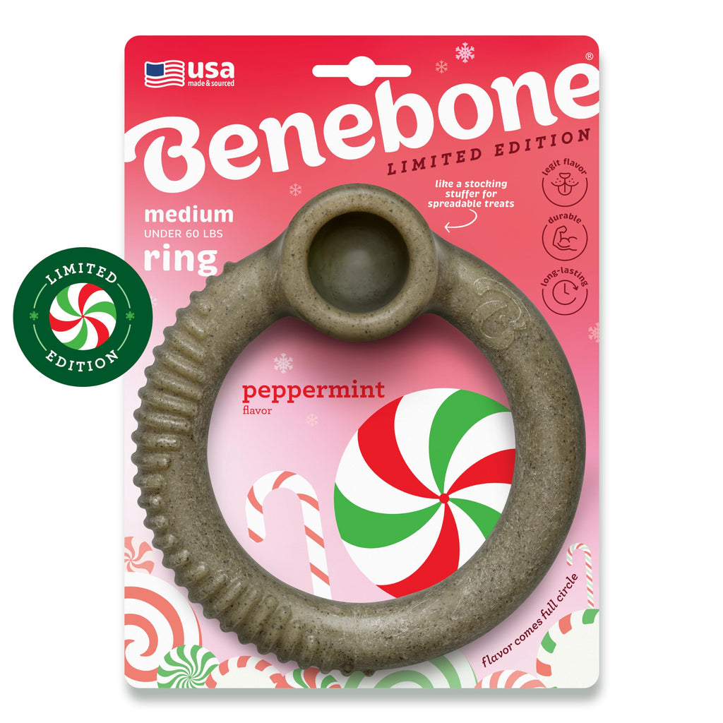Benebone Peppermint Ring – Limited Edition Holiday Flavor, Durable Chew Toy for Aggressive Chewers, Made in USA, Medium