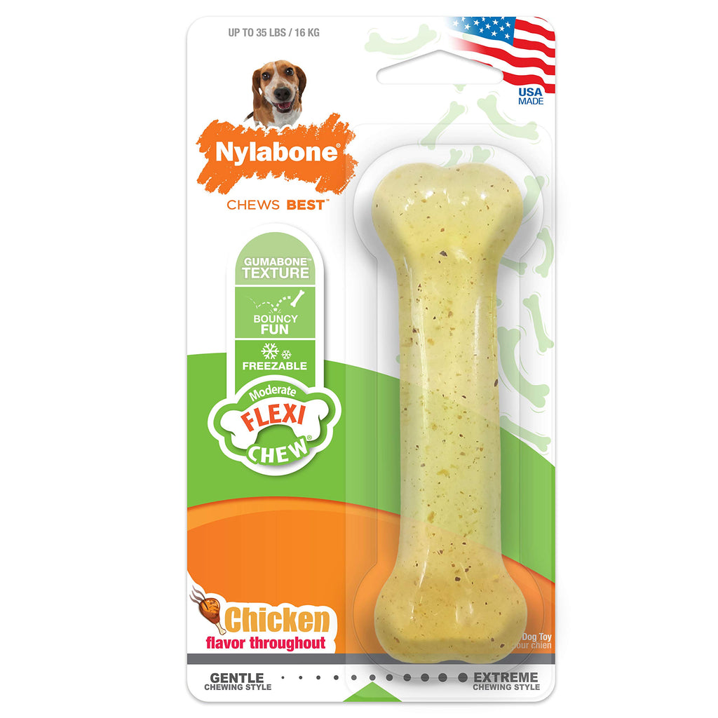 Nylabone Original Bone Flexi Chew Toy for Dogs, Dog Toys for Moderate Chewers, Chicken Flavor, Medium - Up to 35 lbs, 1 Count