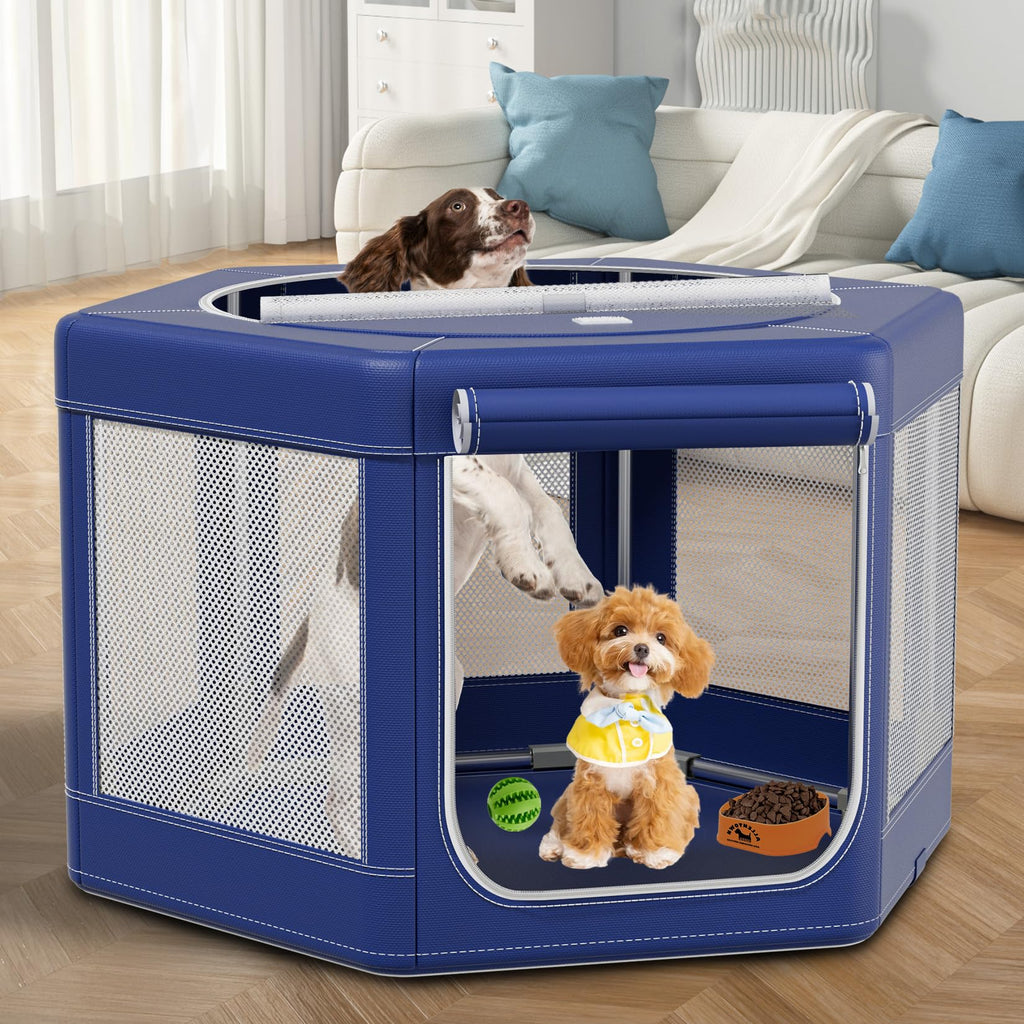 Puppy Dog Playpen,42x42x25 Inches Fabric Mesh Dog Fence,Portable Soft Playpen for Dog and Cat, Breathable Exercise Pet Play Pen Indoor/Outdoor,Removable Zipper Top,Tear Resistant Fabric,Safe & Sturdy