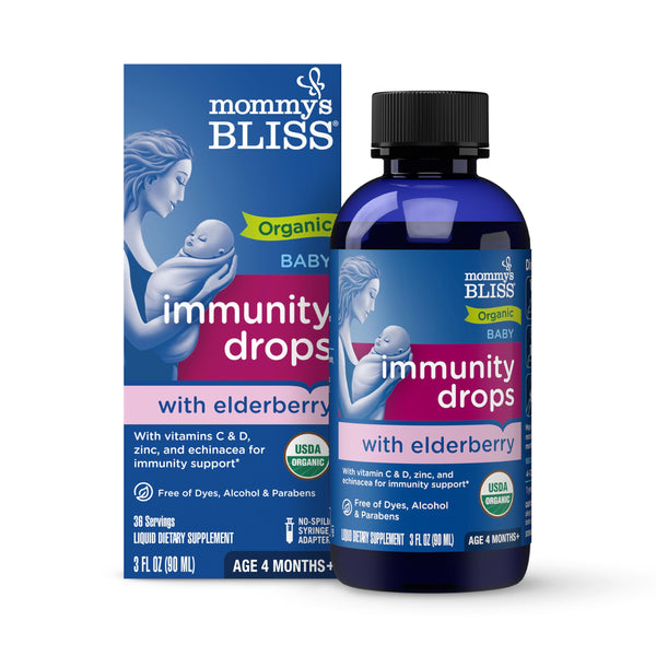 Mommy's Bliss Organic Baby Elderberry Drops, Immune Support with Vitamins, Prebiotics, Zinc & Organic Echinacea, Age 4 Months +, 3 Fl Oz (36 Servings)