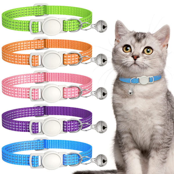 5 Pack Reflective-Breakaway Cat Collars with Bells,Adjustable Small Cat Collar,Ideal for Girl Cats Male Cats Kittens Puppies,Pet Supplies Stuff Accessories 7.9" - 13" (5 Bright Colors)
