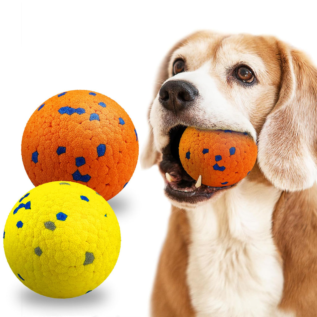 auomii 2 Pack Dog Balls Indestructible Tennis Balls for Dogs Durable Bouncy Dog Toy Balls for Aggressive Chewers Interactive Dog Toys for Water Toy Fetch Balls, Yellow,Orange