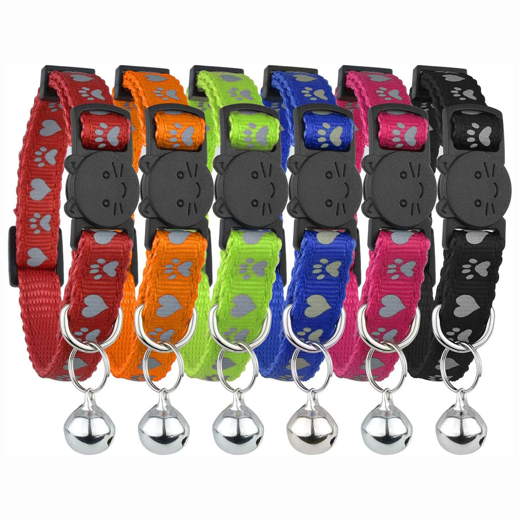 Reflective Cat Collar with Bell, Set of 6, Solid & Safe Collars for Cats, Nylon, Mixed Colors, Pet Collar, Breakaway Cat Collar (Mixed)