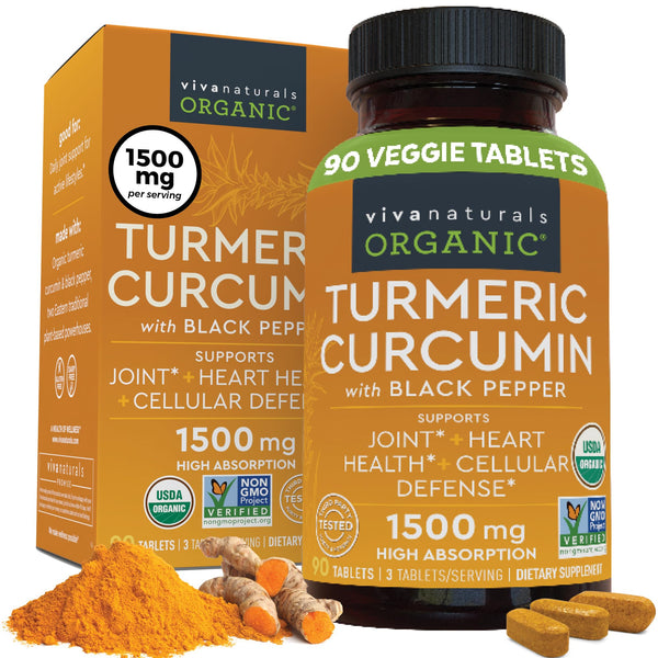 Organic Turmeric Supplement 1500 mg - Turmeric Pills for Joint Support and Cellular Defense - Turmeric Curcumin with Black Pepper for Increased Absorption - High Potency Turmeric Curcumin Supplement