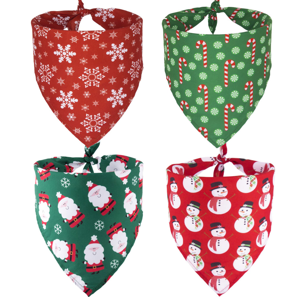 ADOGGYGO 4 Pack Dog Bandana Christmas Scarf Bibs Kerchief Set Pet Christmas Costume Xmas Holiday Bandanas for Medium Large Dogs Pets (Large)