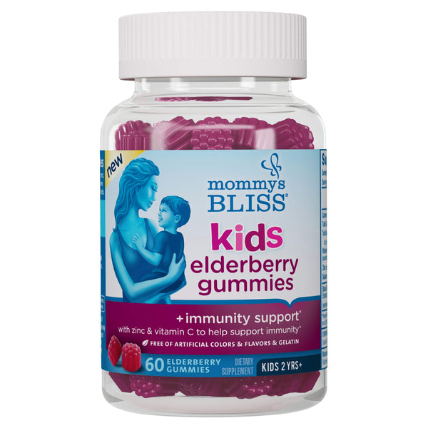 Mommy's Bliss Kids Elderberry Gummies, Supports Immunity with Black Elderberry, Zinc & Vitamin C, Gluten Free & Vegan, Age 2 Years+ (60 Count)