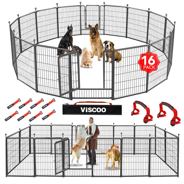 VISCOO Dog Playpen Outdoor, 16 Panels 40" High Metal Dog Fence with Gate, Pet Fence for Large/Small Dogs, Portable Dog Fence for RV Camping, Yard