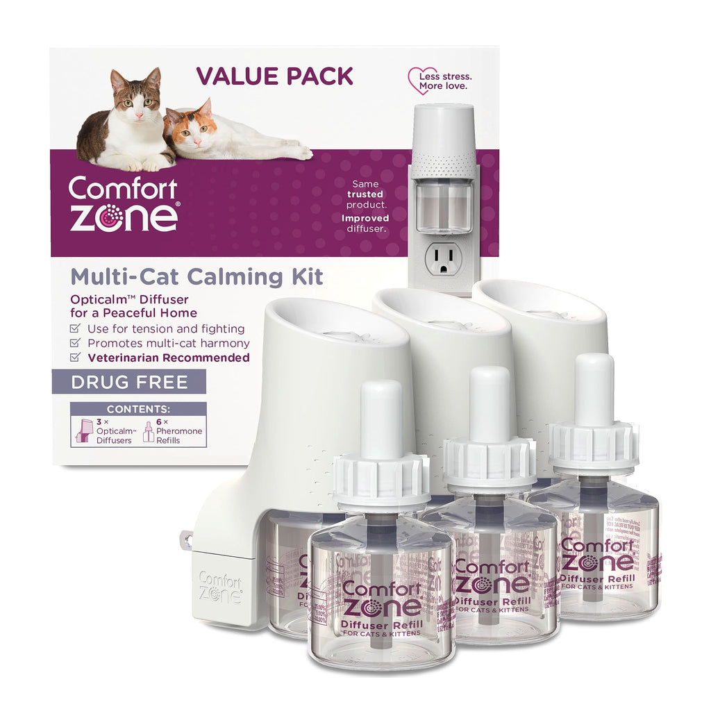 COMFORT ZONE Value Kit; 3 Multicat Diffusers & 6 Refills; Cat Calming Pheromone; Reduce Stress, Aggression, Fighting, Urine Marking, Scratching