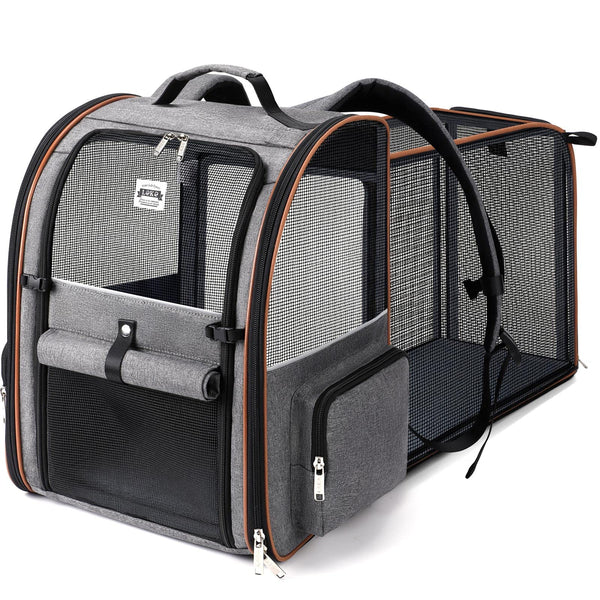 Lekebobor Extra Large Cat Backpack Carrier Expandable Pet Carrier Backpack for Small/Medium Dogs and Medium/Large Cats, Grey