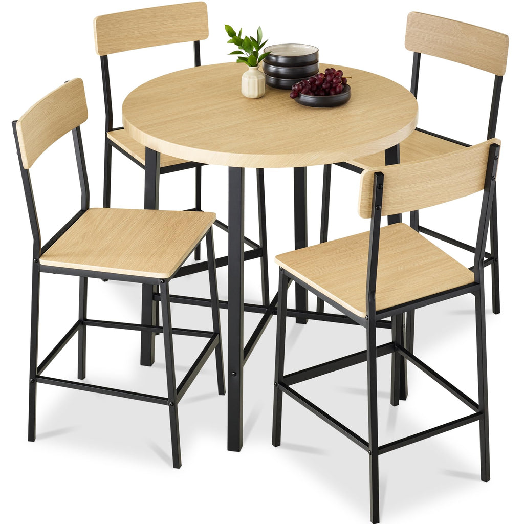 Best Choice Products 5-Piece Modern Round Counter Height Dining Set for Home Kitchen, Dining Room w/ 4 Chairs, 1.5in Thick Table - Natural