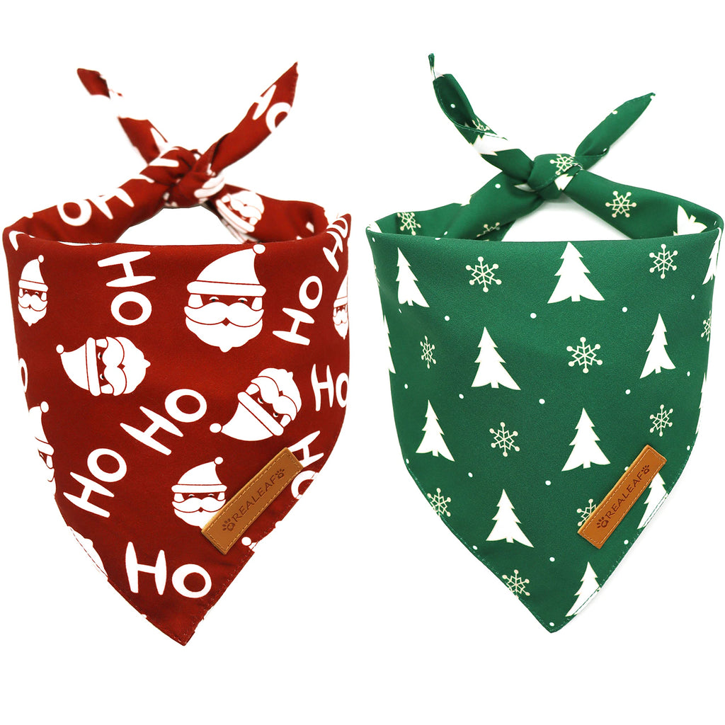 Realeaf Christmas Dog Bandanas 2 Pack, Christmas Tree and Santa Claus Dog Scarf for Boy and Girl, Premium Durable Fabric, Holiday Bandana for Small Medium Large and Extra Large Dogs (Large)